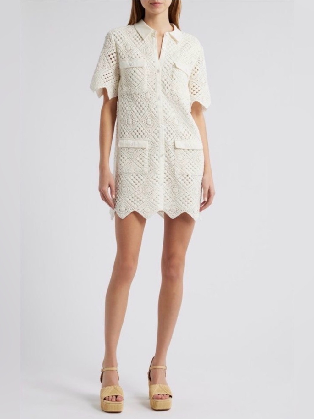 SAYLOR Cream Crochet Button-Front Dress